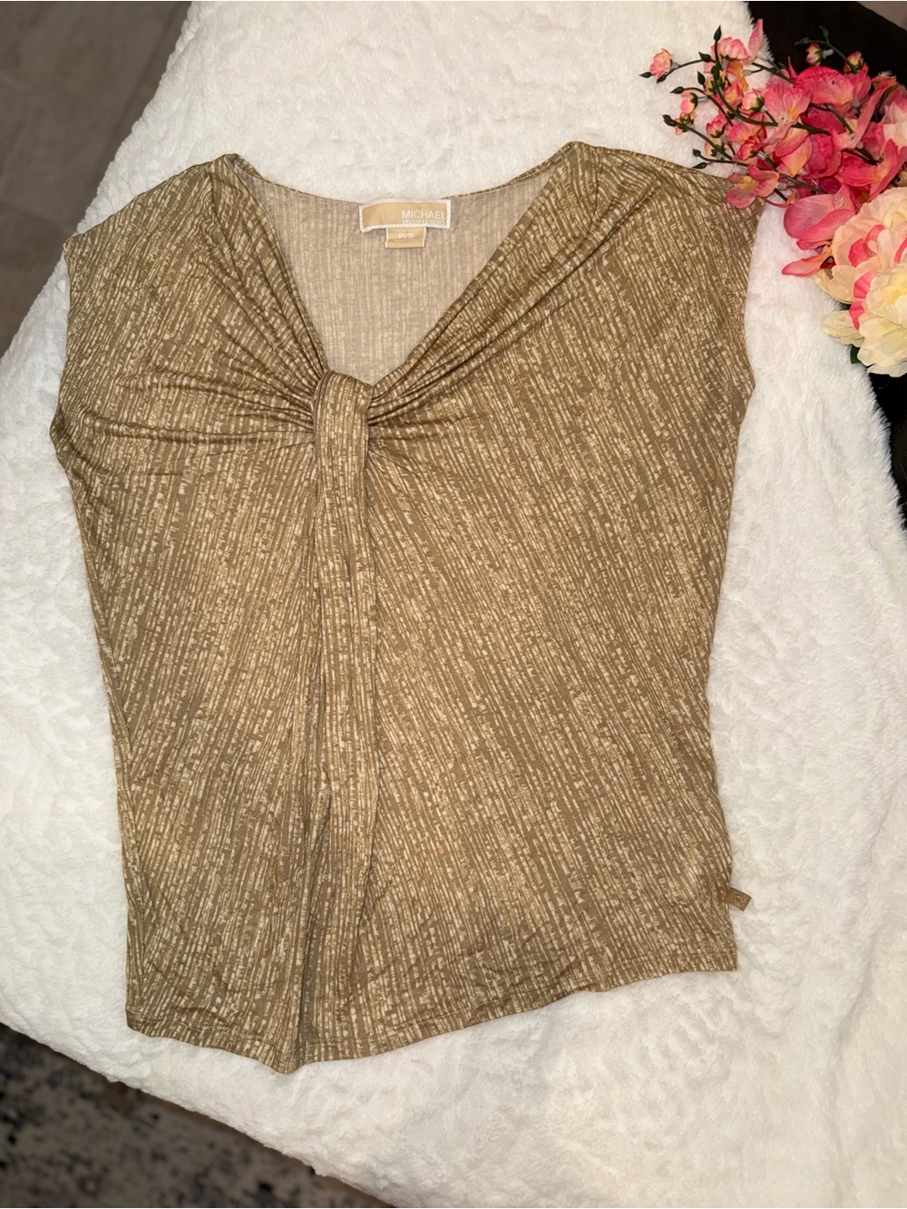 2 x 20$ MICHAEL Michael Kors olive green tie-front short sleeve top Size S